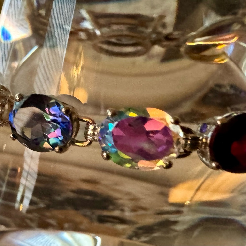 Vibrant Multicolor India Silver Gemstone Bracelet 8” - Picture 4 of 8
